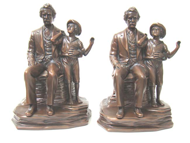 A fine and RARE pair of Antique Bookends by Jennings Brothers circa 1936 depicting MARK TWAIN and Huckleberry Finn. — image 2